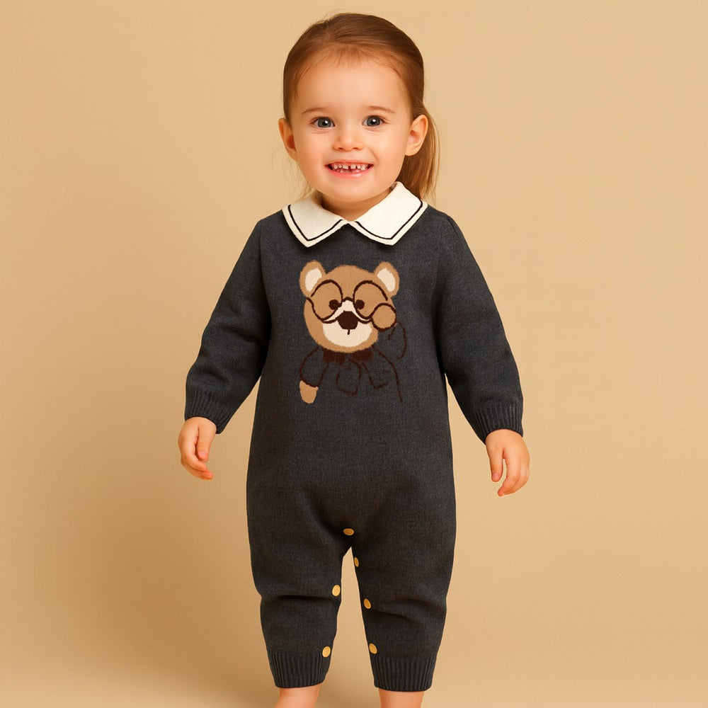 ! Warme Teddybeer Baby Romper – 100% Biologisch Gebreid Katoen
